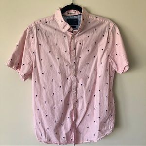 Flamingo Print Short Sleeve Button Up